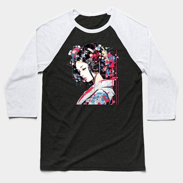 Japanese Woman Portrait Geisha Tradition Culture Abstract Baseball T-Shirt by Cubebox